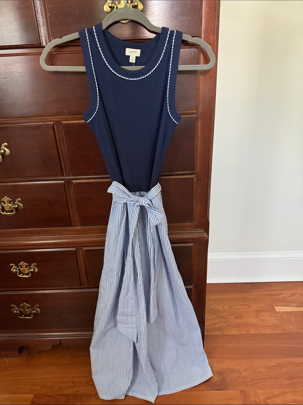 J. Crew Navy Ribbed Tank & Blue/White Striped Skirt Midi Dress